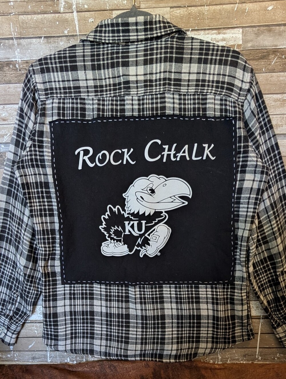 Kansas University Rock Chalk Jayhawk Upcycled Flannel Shirt